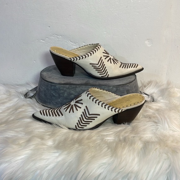 BCBGirls Shoes - #1171 BCBGirls Off White and Brown Mules w/ Stitched  Leather Design-7